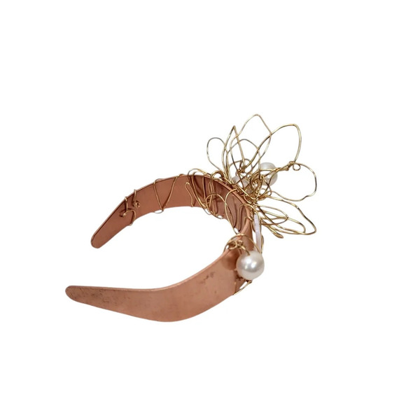 Wire Wrapped Freshwater Pearl Mother of Pearl Copper Cuff - Picture 4 of 4